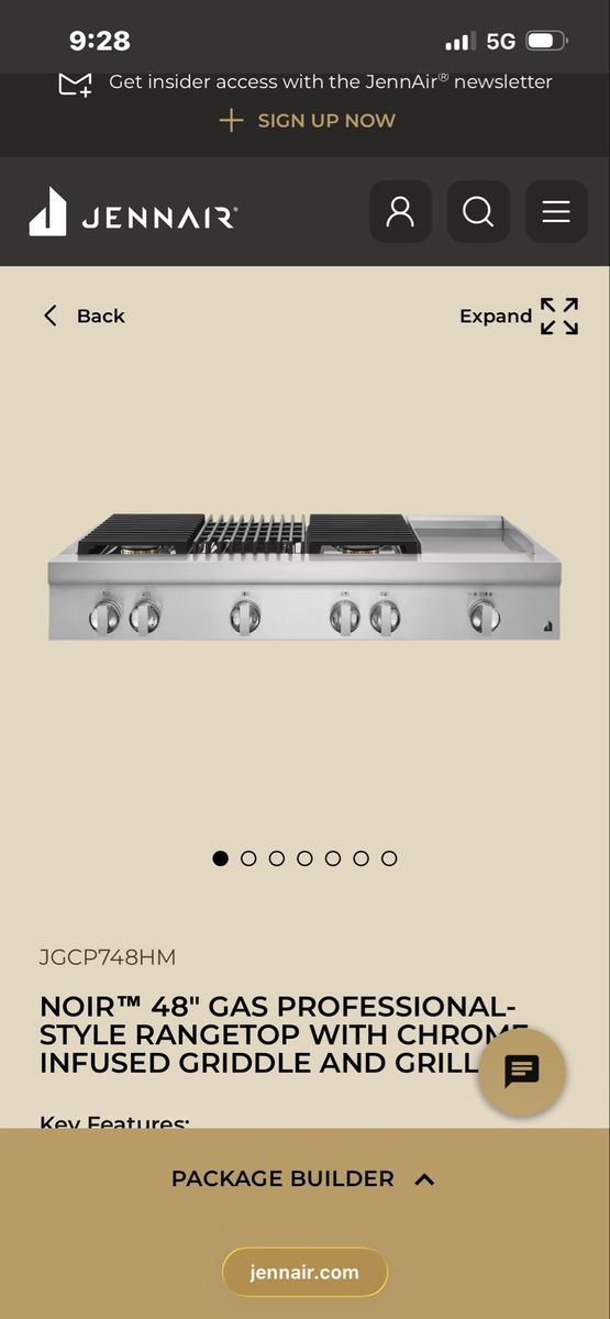 JennAir NOIR 48" Gas Professional-Style Rangetop JGCP748HM Stainless Steel brand new