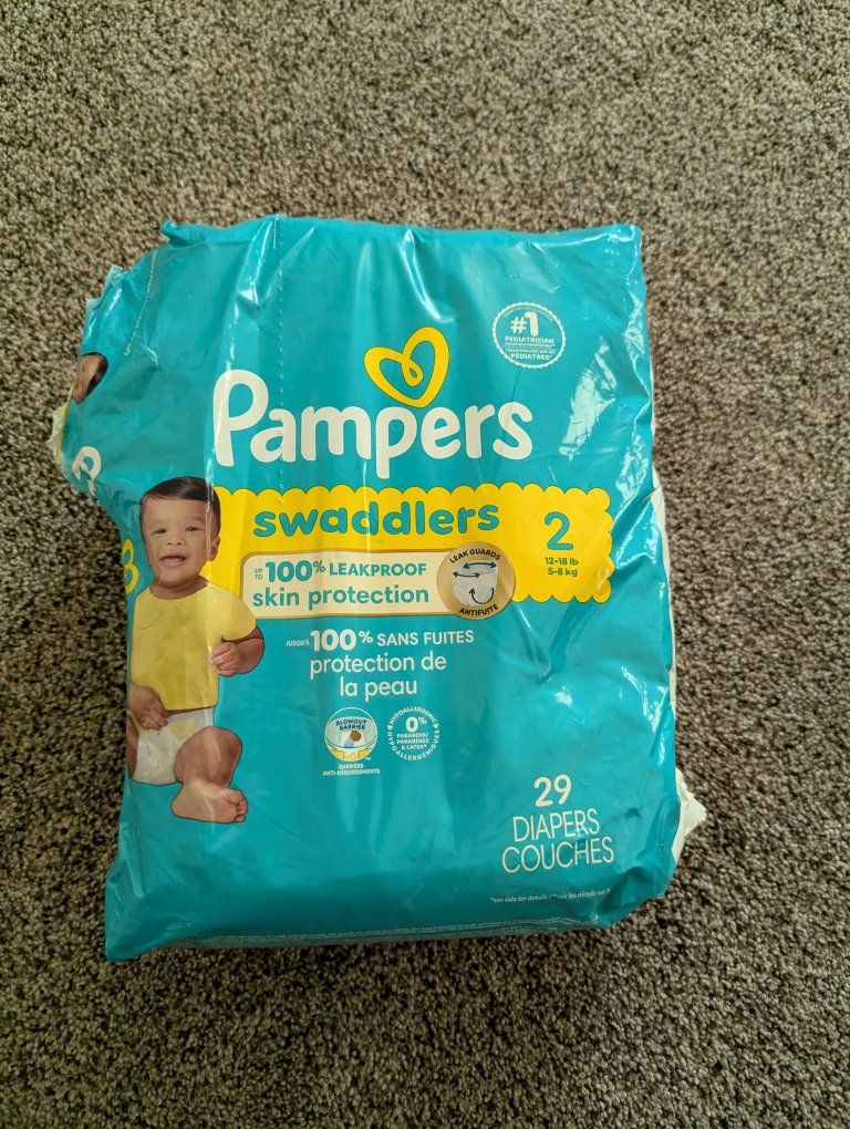 Pampers Swaddlers Diapers Size 2 (12-18 lbs) Open Package 29 Count