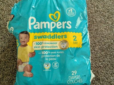 Pampers Swaddlers Diapers Size 2 (12-18 lbs) Open Package 29 Count
