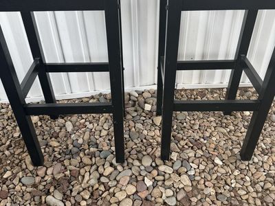 Pair of Black Wooden Slatted Bar Stools