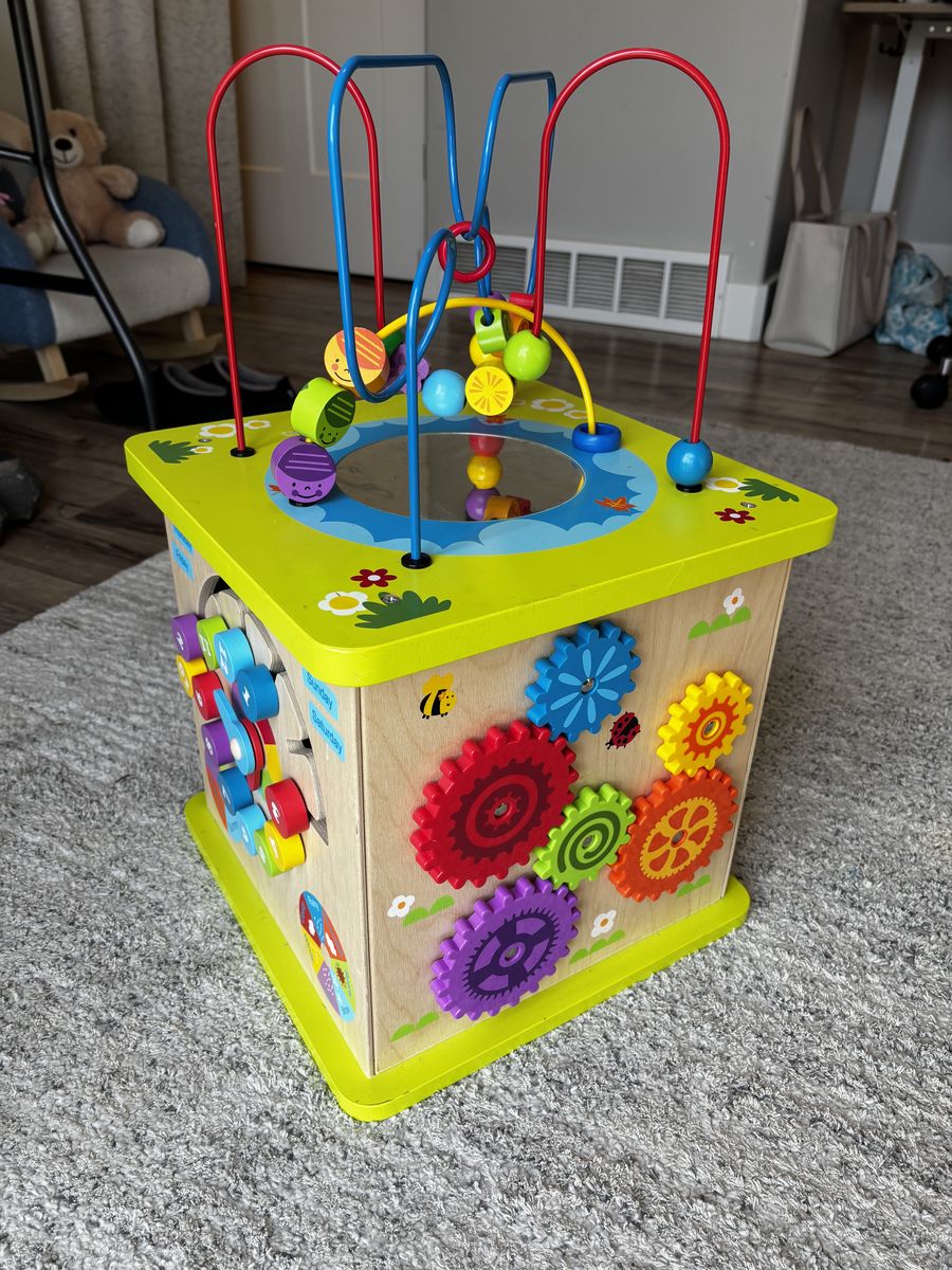 Wooden Activity Cube with Bead Maze and Shape Sorter