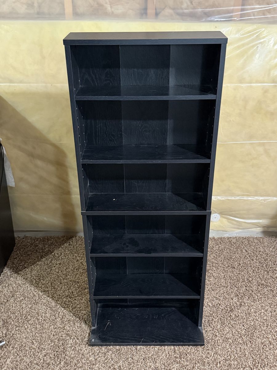 Black 5-Shelf Bookcase for Books, DVD, CDs, Knick Knacks - 48" Tall, 20" Wide, 5-8” Deep - Storage & Display