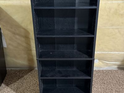 Black 5-Shelf Bookcase for Books, DVD, CDs, Knick Knacks - 48" Tall, 20" Wide, 5-8” Deep - Storage & Display