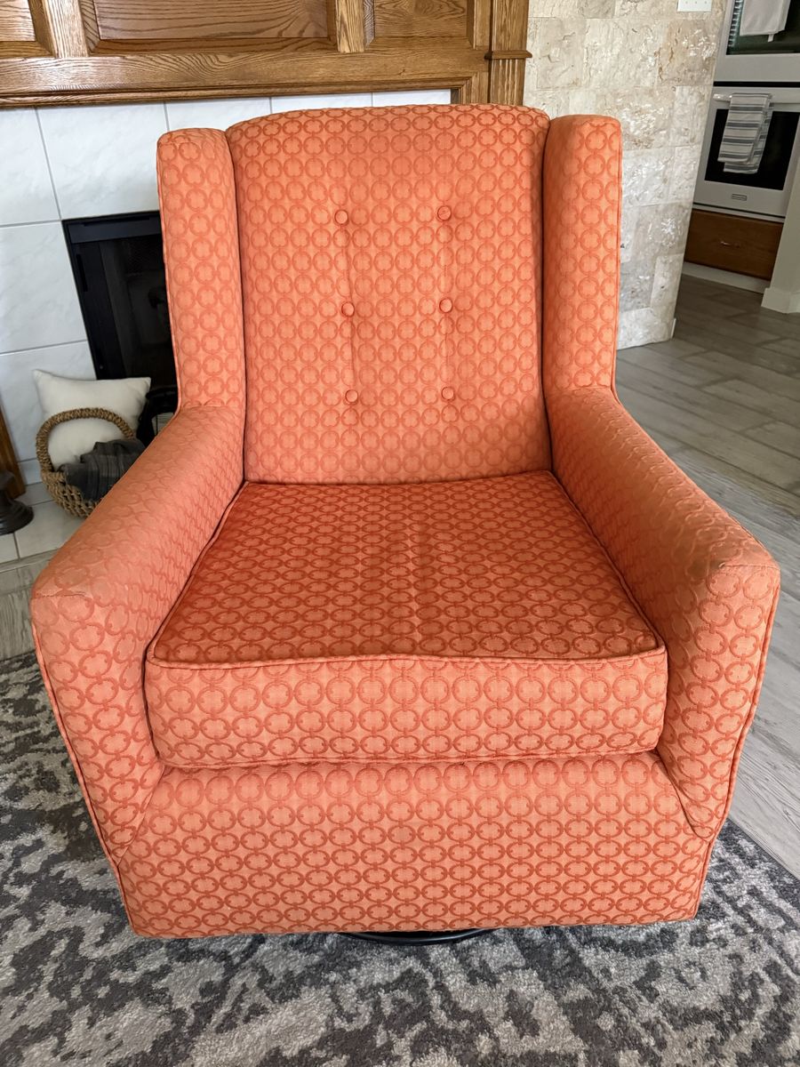 Orange Swivel Glider Rocker Chair - Mid-Century Modern Wingback Accent