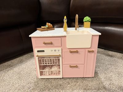 Our Generation Pink Doll Kitchen Island Set with Sink & Dishwasher