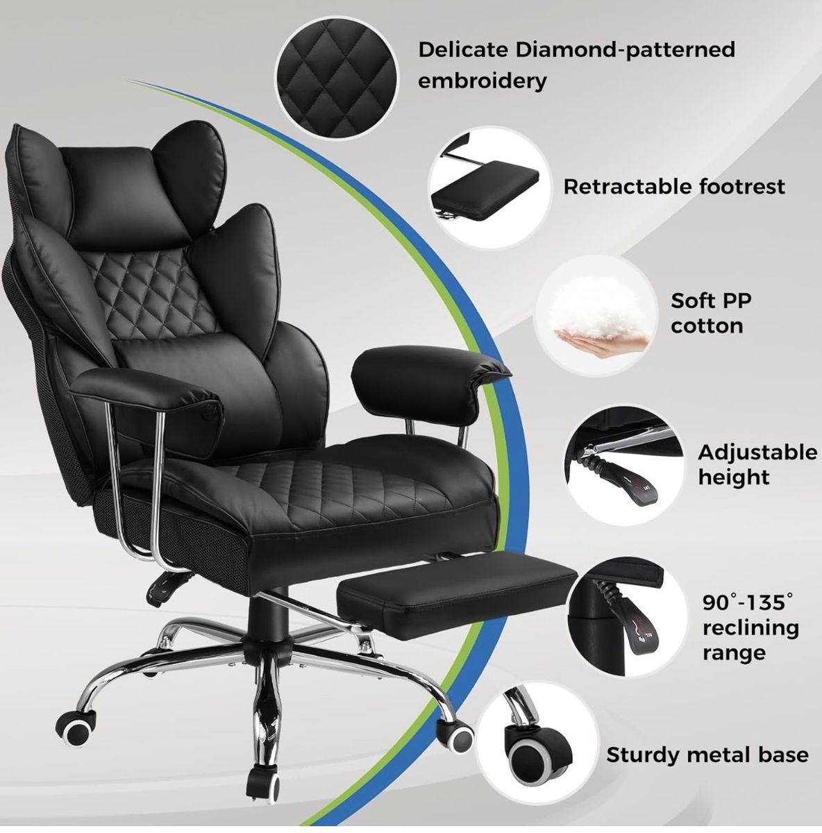 GTPLAYER Gaming Chair with Footrest – Black PU Leather (NEW)