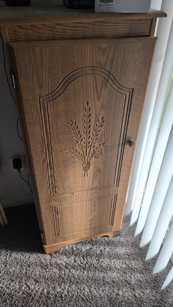 Wooden Carved Door Cabinet - Rustic Storage Solution with Unique Wheat Sheaf Design