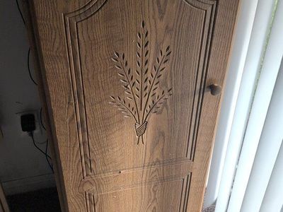 Wooden Carved Door Cabinet - Rustic Storage Solution with Unique Wheat Sheaf Design