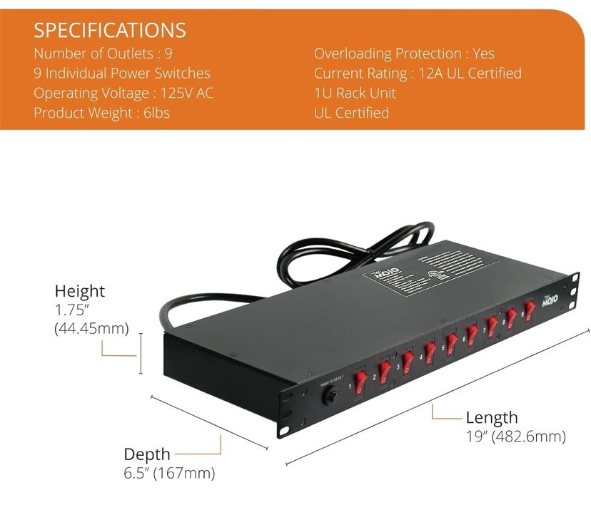 Tecmojo 9-Outlet Rack Mount Power Strip