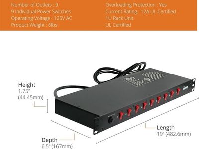 Tecmojo 9-Outlet Rack Mount Power Strip