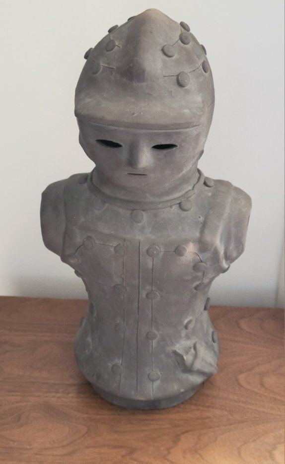 Vintage Japanese Haniwa Terracotta Warrior Bust - Ancient Kofun Period Style Sculpture