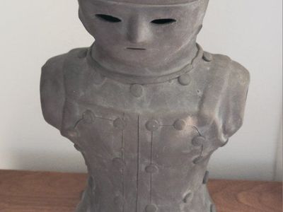 Vintage Japanese Haniwa Terracotta Warrior Bust - Ancient Kofun Period Style Sculpture