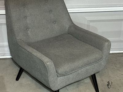 Pair of Mid-Century Modern Gray Upholstered Armchairs with Tufted Back