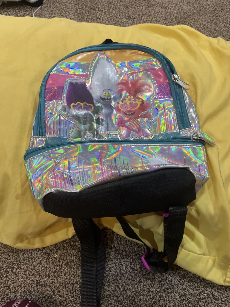 Trolls Holographic Mini Backpack - Sparkly Teal & Silver with Poppy, Branch, and Guy Diamond