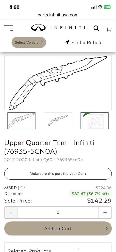 Upper Quarter Trim For Infiniti Q60