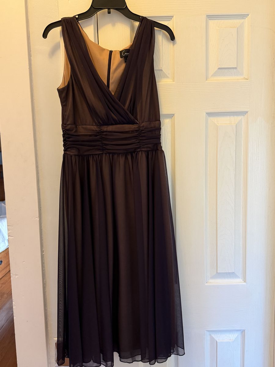 Classy Chiffon Overlay Fit & Flare Dress; Size 10; Eggplant