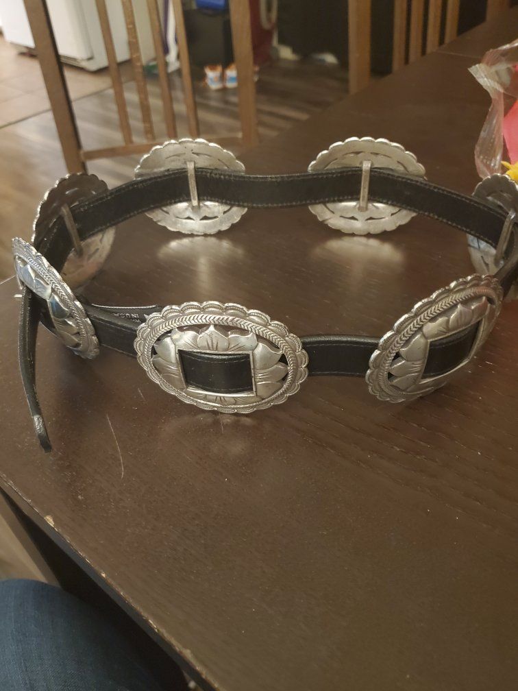 Brighton Black Leather Sterling Silver Concho Belt - 32" Length, 1" Width, Copyright 1993
