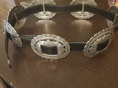 Brighton Black Leather Sterling Silver Concho Belt - 32" Length, 1" Width, Copyright 1993