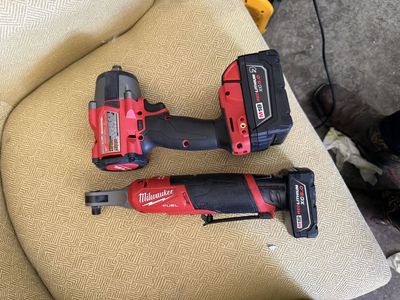 Milwaukee M18 FUEL 2767-20 1/2" Impact Wrench and M12 FUEL 2557-20 3/8" Ratchet with Batteries