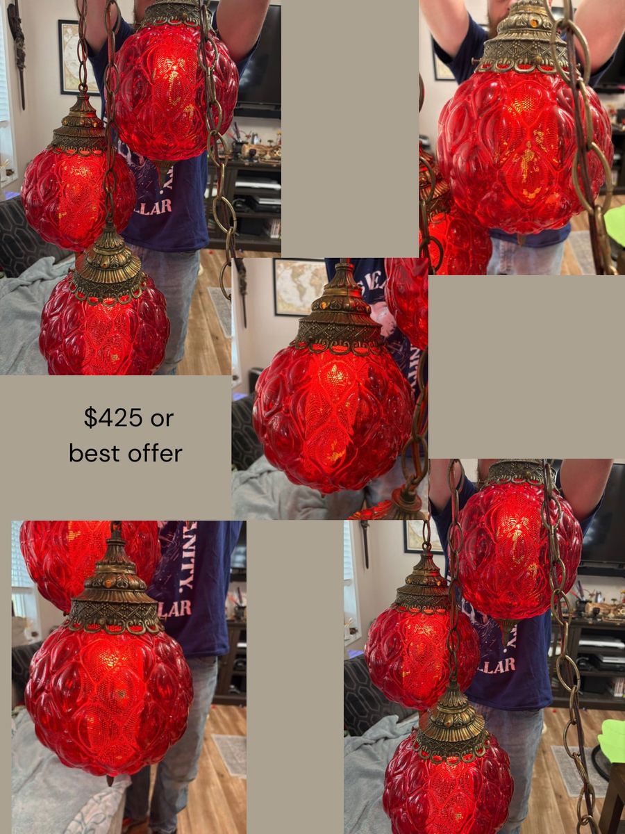 Vintage Mid century Bubble Globe Chandelier In Red