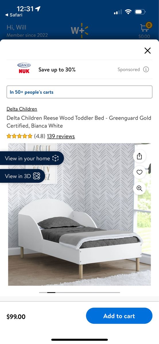 Toddler bed frame (fits crib mattress)