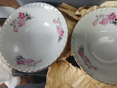 Vintage Royal Albert Serenity Rose Gold Rimmed Porcelain Berry Bowls - Set of 6-Fragiles