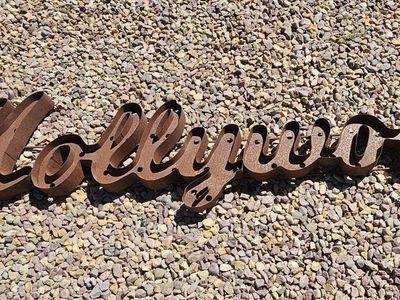 Vintage Metal Hollywood and California Script Signs Set
