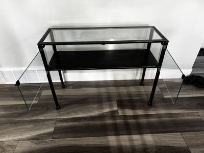 Display Case Black Metal and Glass Side Table Shelf Living Room Bedroom Decor