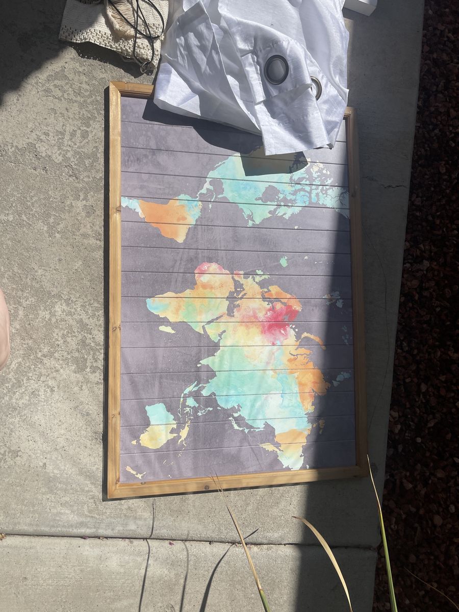 Framed Watercolor World Map Wall Art