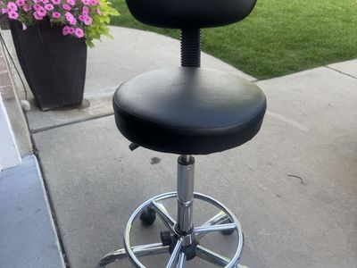 Black Adjustable Rolling Stool with Back Support - Swivel Casters & Chrome Base