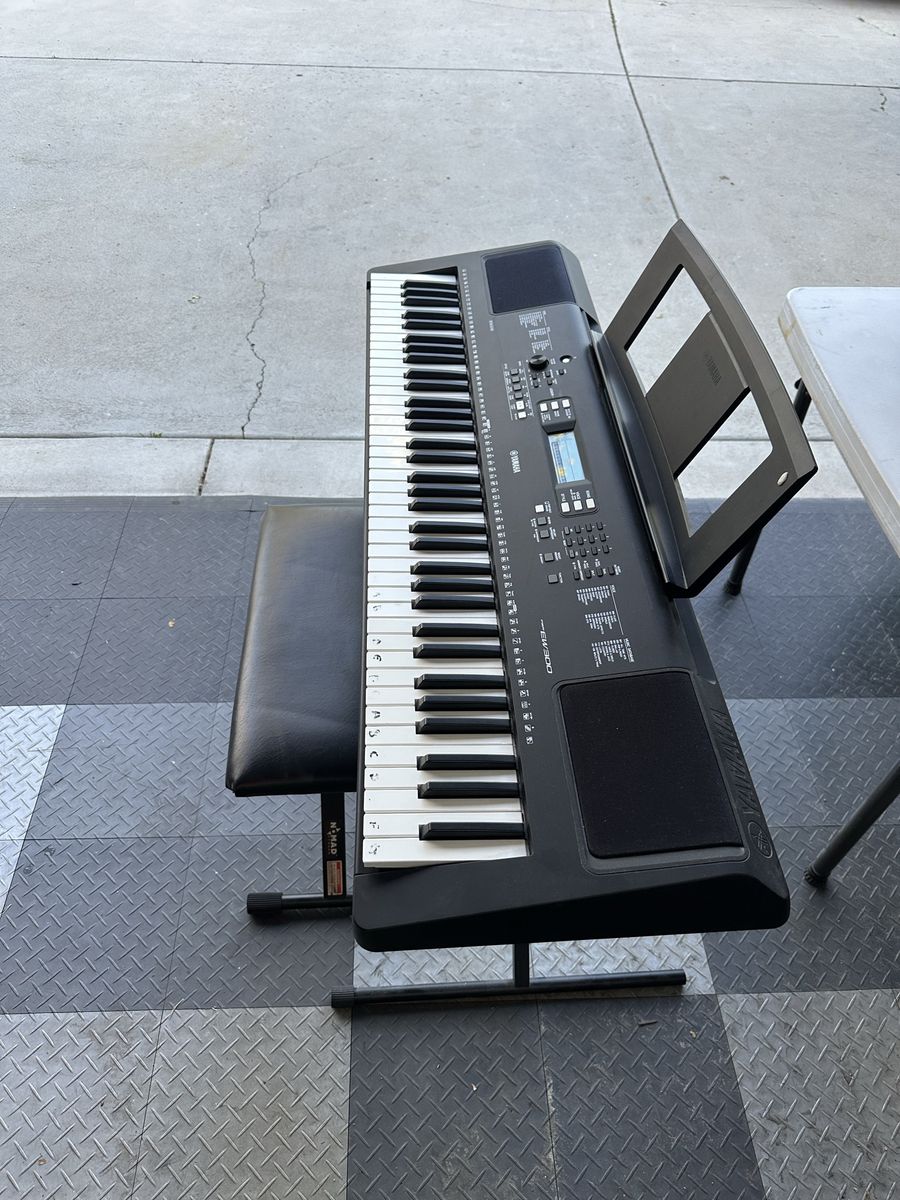Yamaha keyboard, stand, and bench