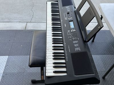 Yamaha keyboard, stand, and bench