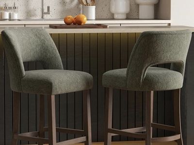 New! Set of 2 Green Upholstered Bar Stools - 26" Seat Height, Rubber Wood Legs, Anti-slip Pads