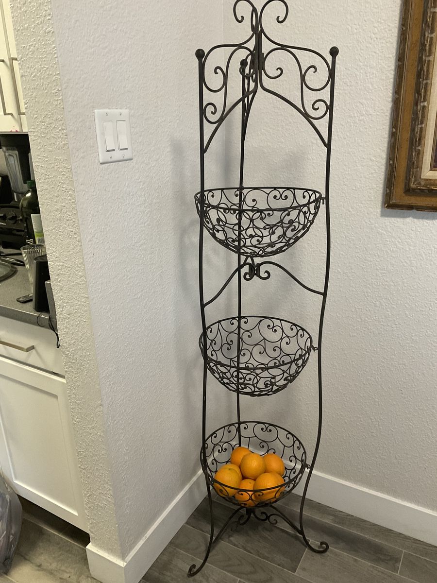 Wrought Iron Fruit Veggies Three Tier Basket Stand Holder 5’4”
