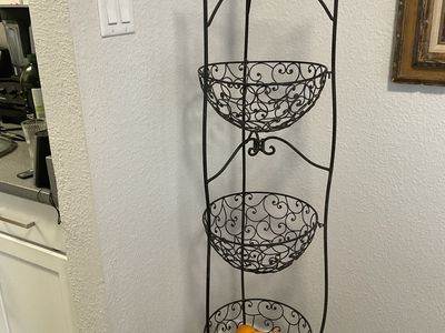 Wrought Iron Fruit Veggies Three Tier Basket Stand Holder 5’4”