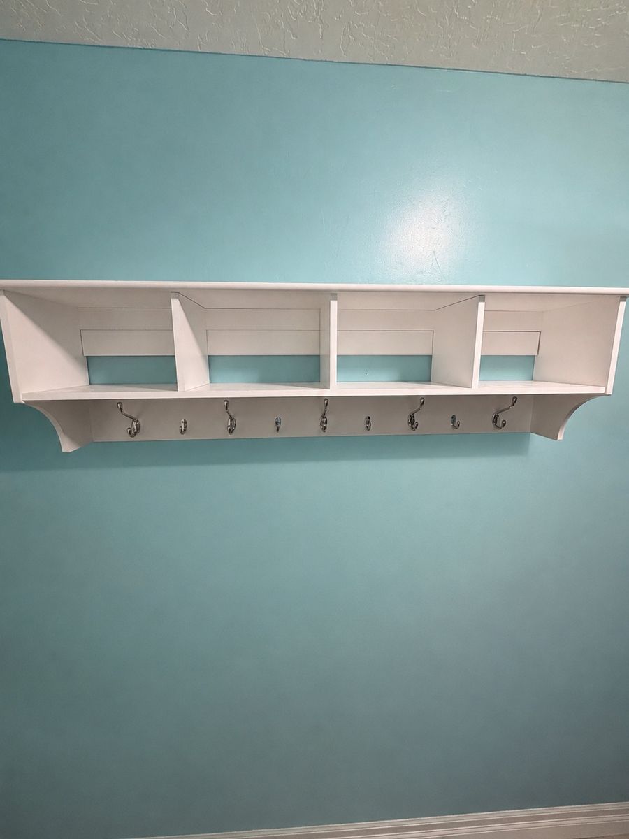White Wall Mounted Coat Rack with 4 shelves