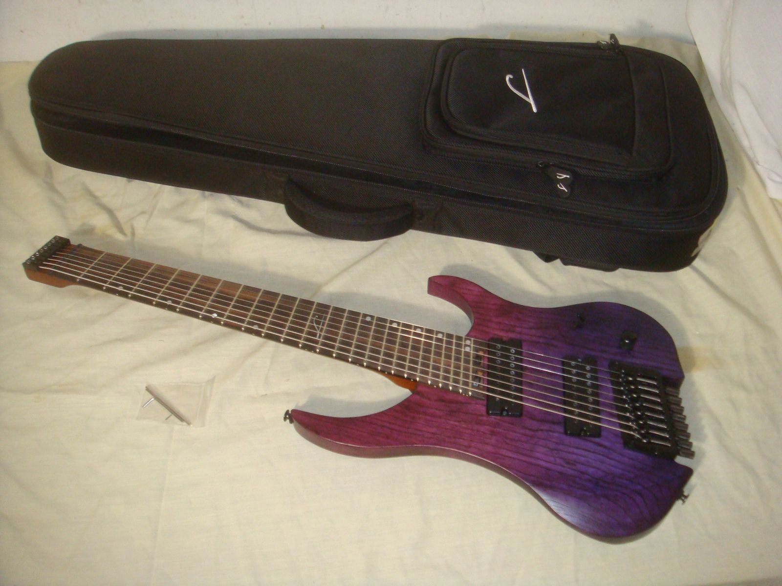 LEGATOR G8FP 8 STRING IRIS FADE GHOST HEADLESS FANNED FRET MULTI-SCALE ELECTRIC GUITAR