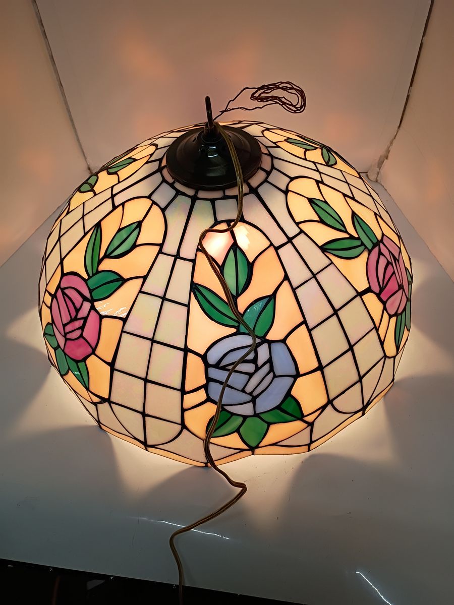 Vintage 19.5 Tiffany Style Glass Lamp Hanging Ceiling Chandelier Pendant