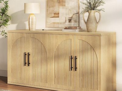 Modern 4-Door Fluted Wood Buffet Credenza Storage Cabinet