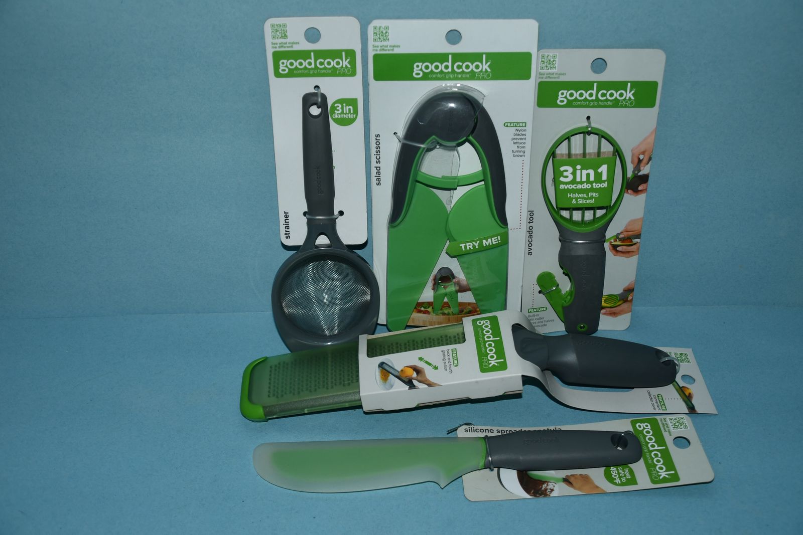 5 NEW HANDY KITCHEN TOOLS ~ STRAINER, GRATER ZESTER, SALAD SCISSORS, AVACADO TOOL, SPREADER SPATULA