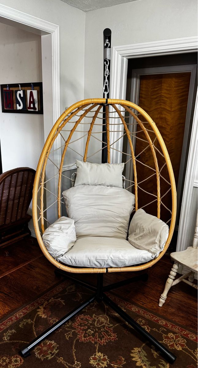 Egg Chair with Stand & Cushions - Indoor/Outdoor Hanging Swing Chair