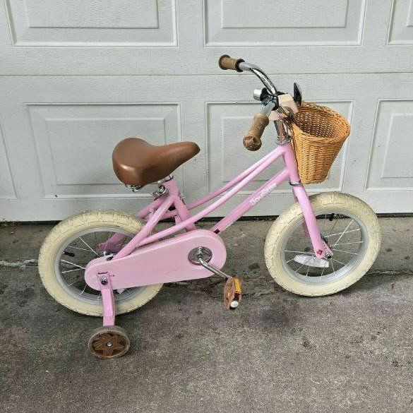 JOYSTAR Pink 14” Vibtage Fantasy Girls Bike Training Wheels & Basket 3-5 Years Old