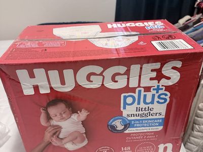 Huggies Little Snugglers Plus Diapers, Size N, 148 Count, 2-in-1 Skincare Protection