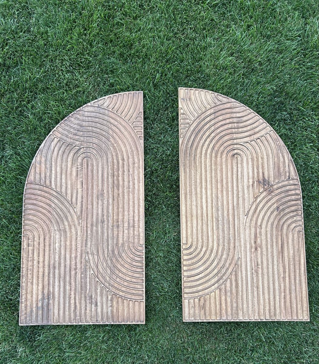 Pair of anthropology Half-Round Carved Wooden Wall Decor Panels - Arch Pattern, Boho Style
