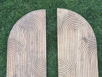 Pair of anthropology Half-Round Carved Wooden Wall Decor Panels - Arch Pattern, Boho Style