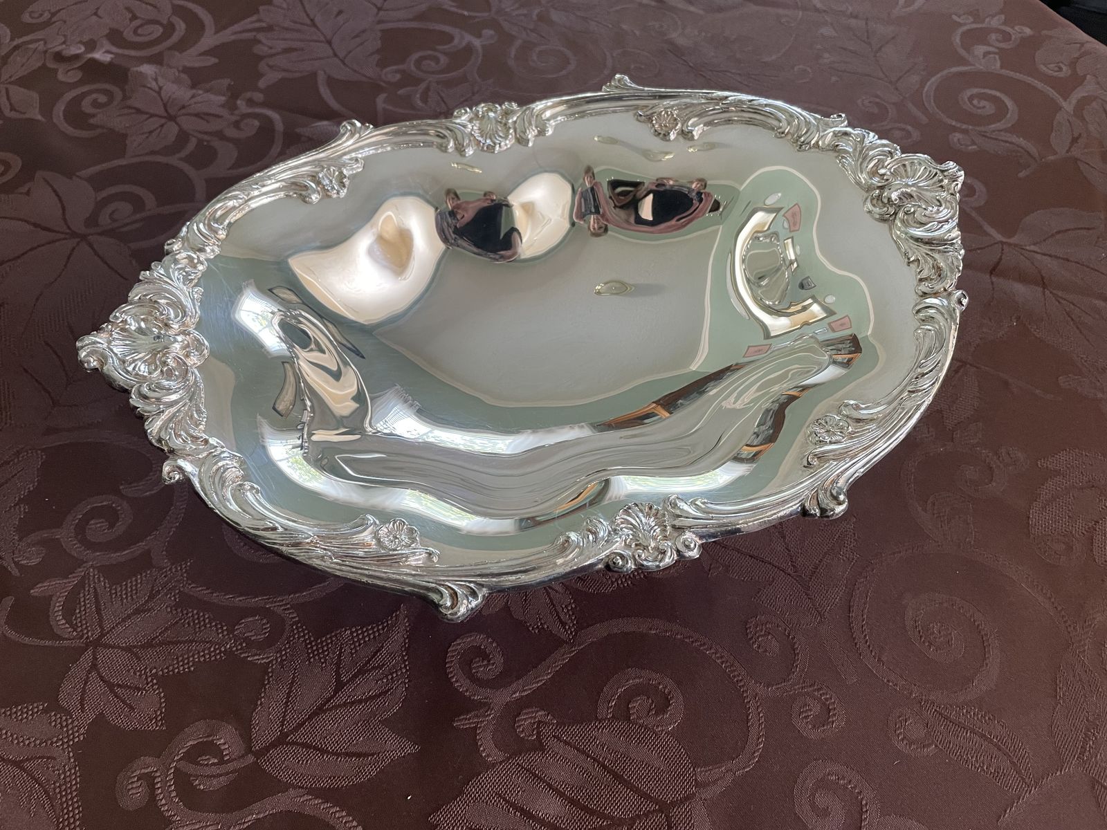 Silver Plate Deep Oval Footed Serving Bowl