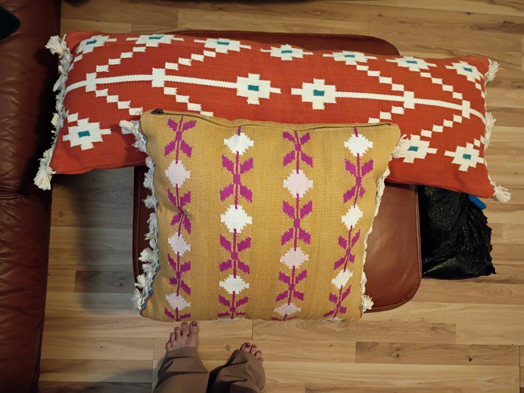 Set of 2 Boho Geometric Woven Throw Pillows with Fringe Tassels