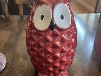 Red Ceramic Owl Figurine