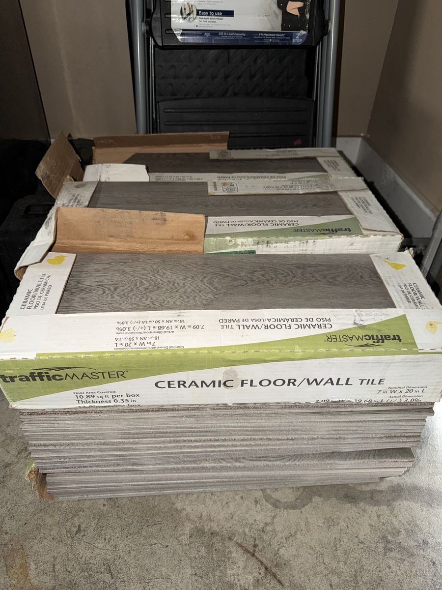 TrafficMaster Gray Wood-Look Ceramic Tile – Approx. 75 Sq Ft
