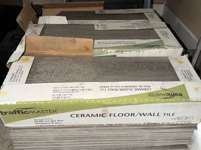 TrafficMaster Gray Wood-Look Ceramic Tile – Approx. 75 Sq Ft